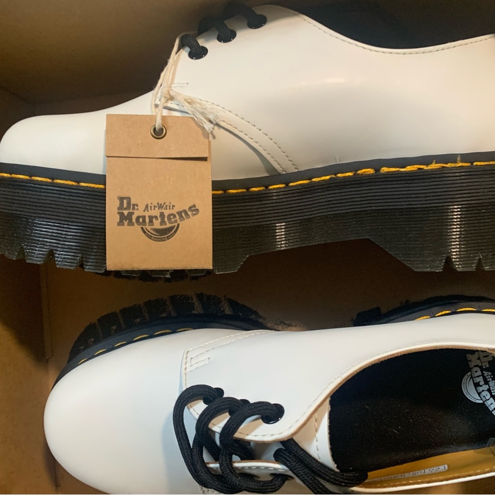 Dr. Martens White Leather Flats with Air-Cushioned Sole